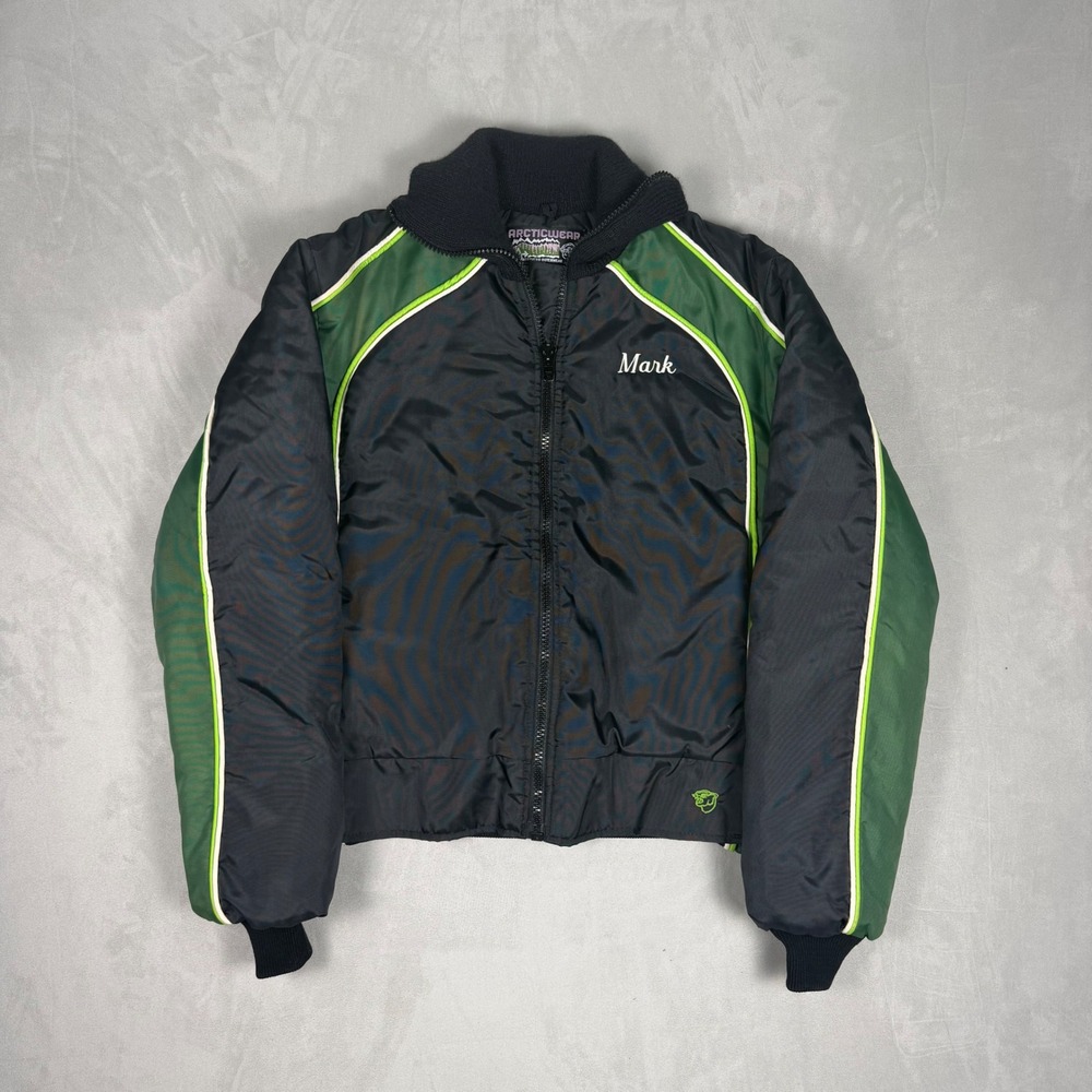 90s Mens Arcticwear Vintage Snowmobile Racing Jacket Green Black Size M